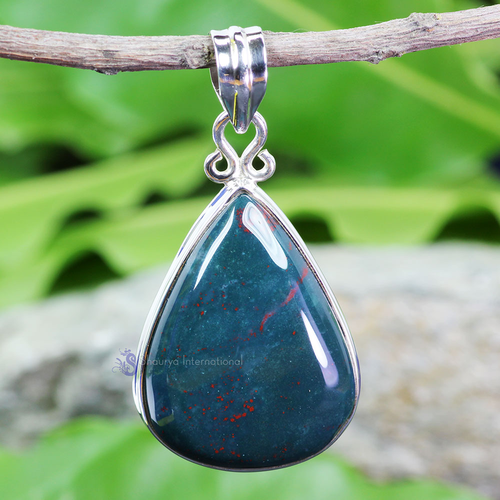 BLD993-Plain Setting Pendant Blood Agate Gemstone Wholesale With 925 Sterling Silver